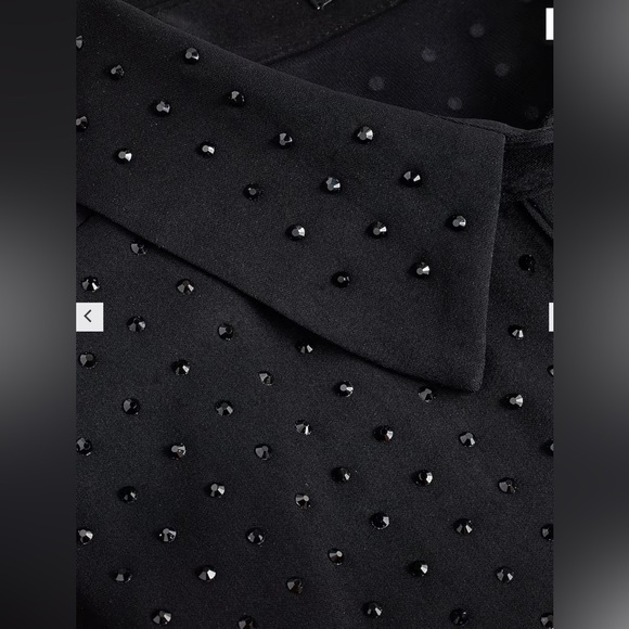 EXPRESS Black on Black Rhinestone Studded Collared Portofino Shirt Small - Picture 4 of 13